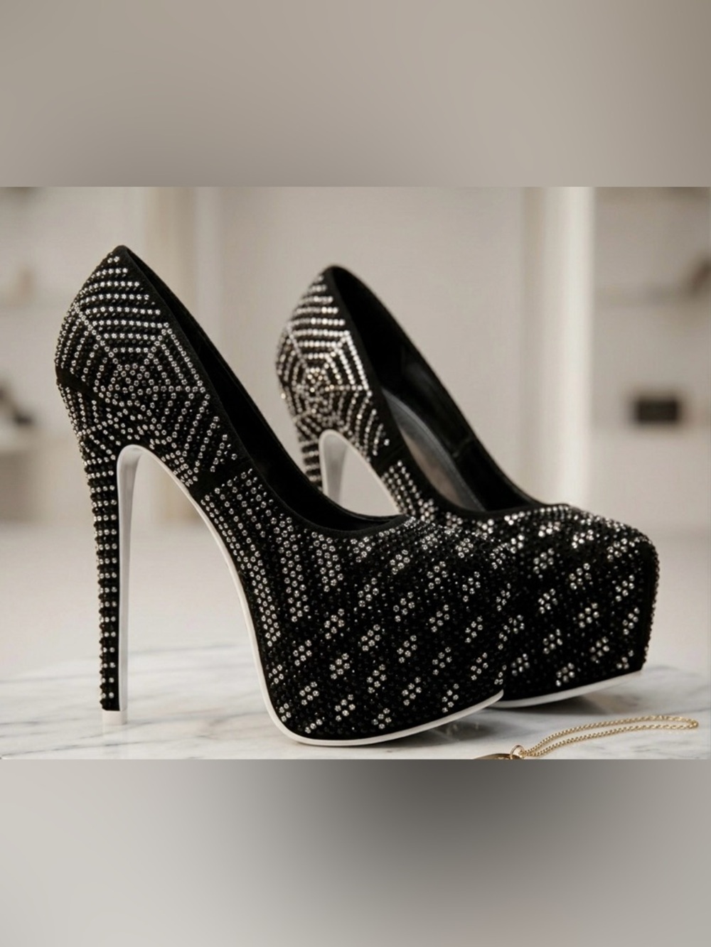 ALBA Black Rhinestone Spiderweb Platform Heels - Size 9